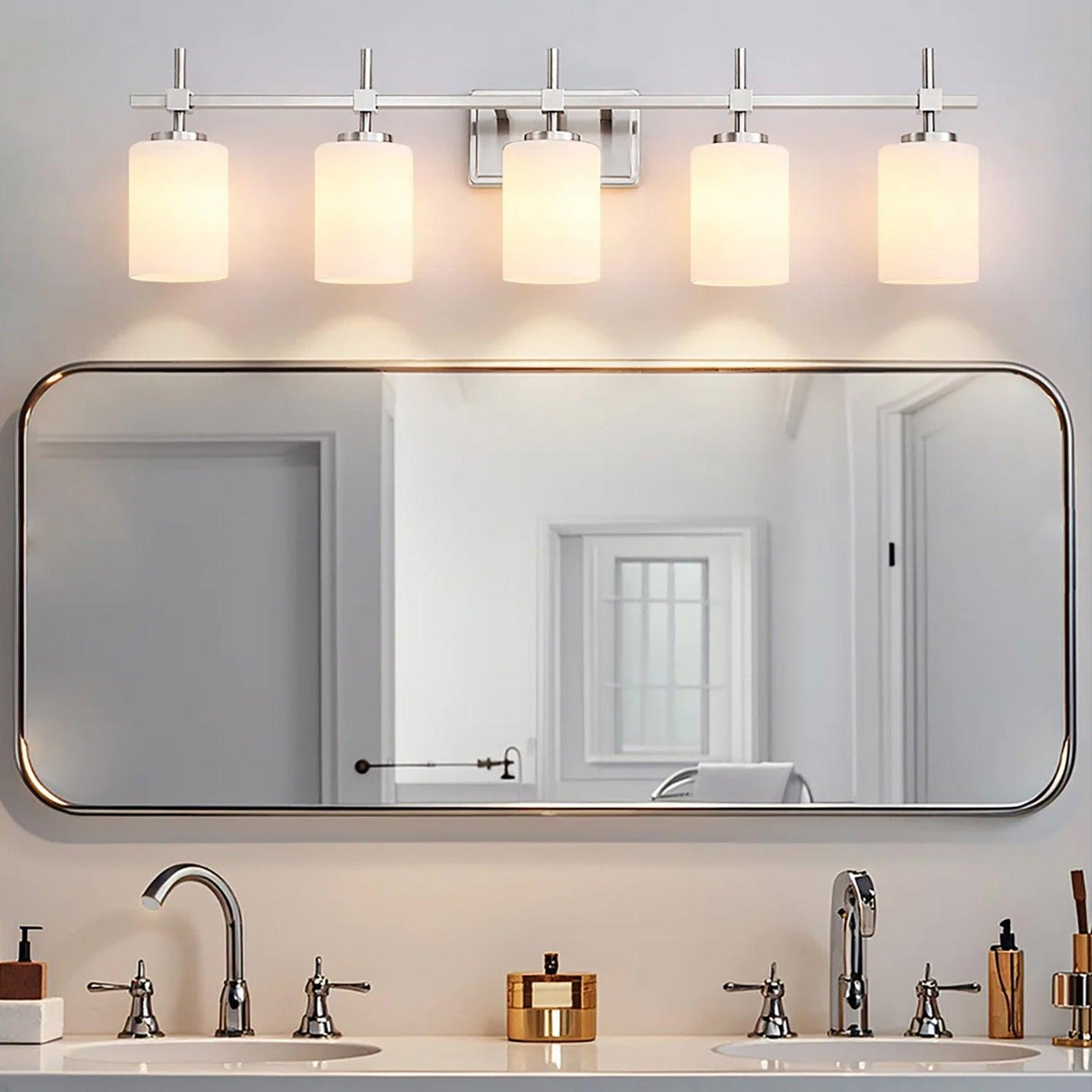 Jasper Modern Frosted Glass 5-Light Bathroom Linear Vanity Light-壁灯-Parc Decor
