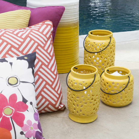 Jeiseyville Yellow Geometric Ceramic Lantern-Decor-Parc Decor