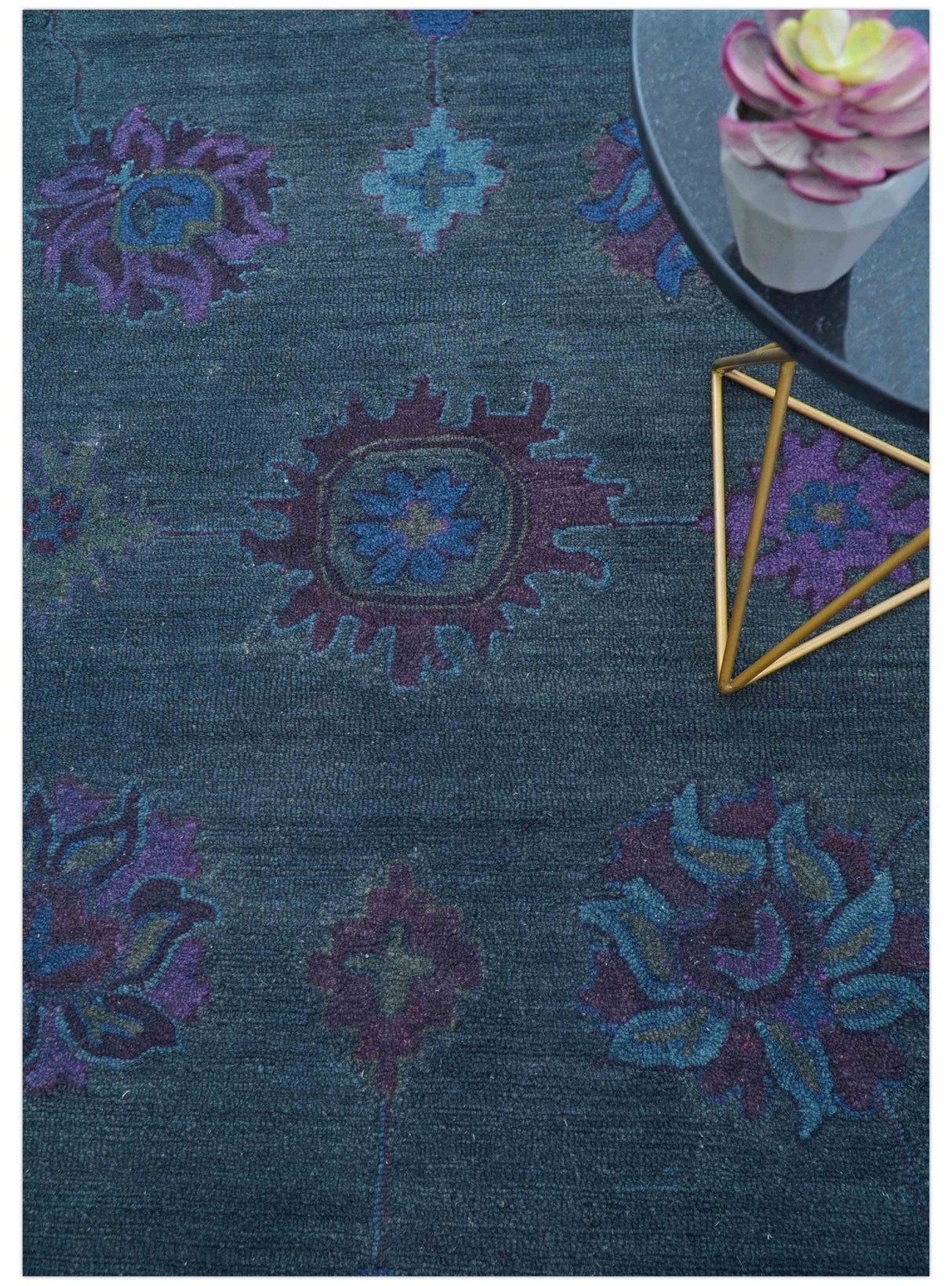 Jewel Custom Made Traditional Overdyed Blue Hand Tufted Wool Rug