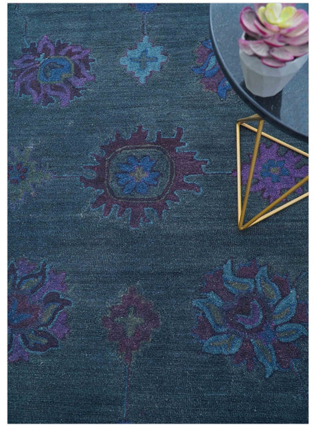 Jewel Custom Made Traditional Overdyed Blue Hand Tufted Wool Rug