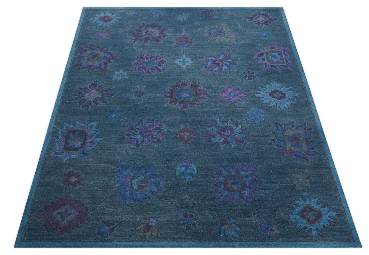 Jewel Custom Made Traditional Overdyed Blue Hand Tufted Wool Rug