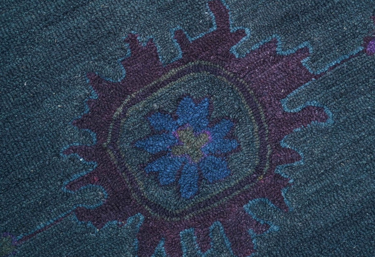 Jewel Custom Made Traditional Overdyed Blue Hand Tufted Wool Rug