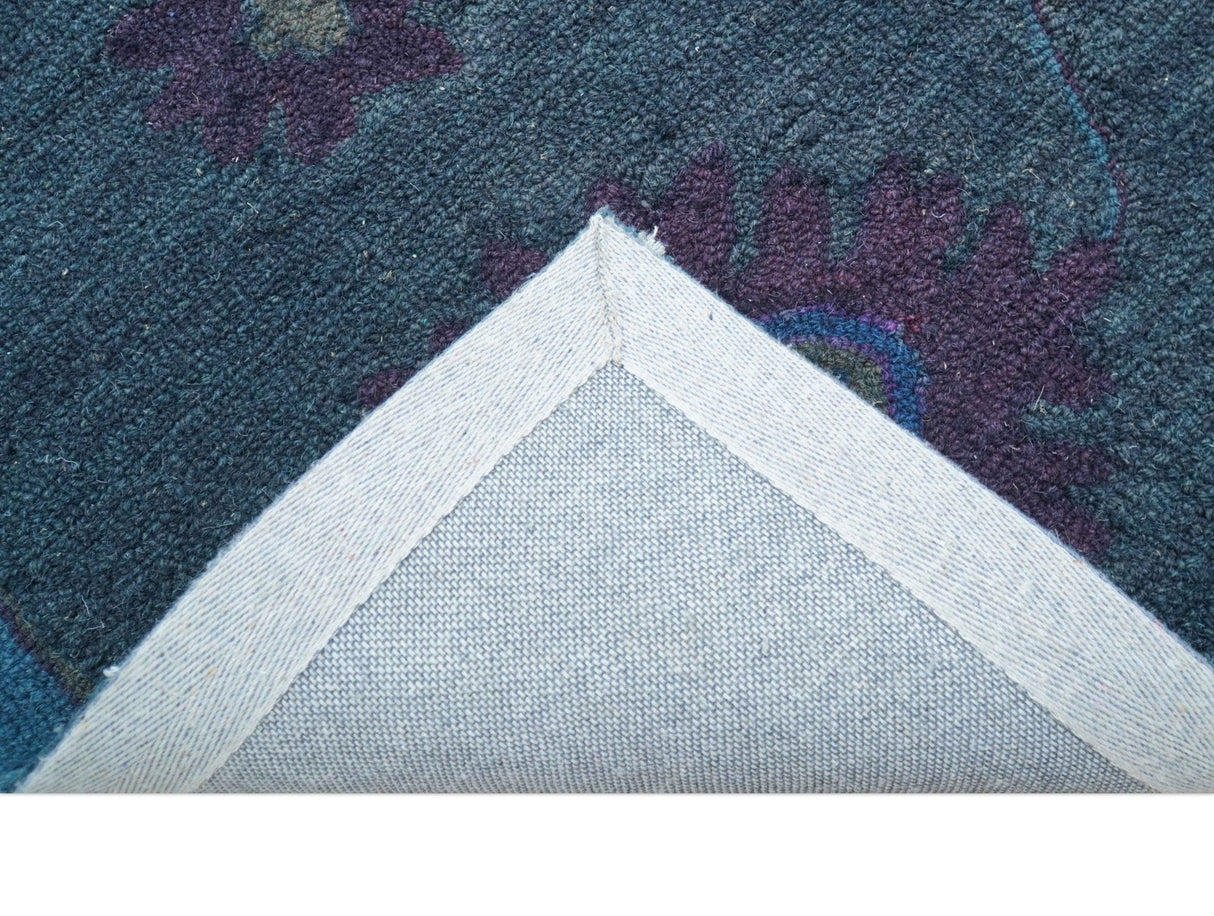 Jewel Custom Made Traditional Overdyed Blue Hand Tufted Wool Rug