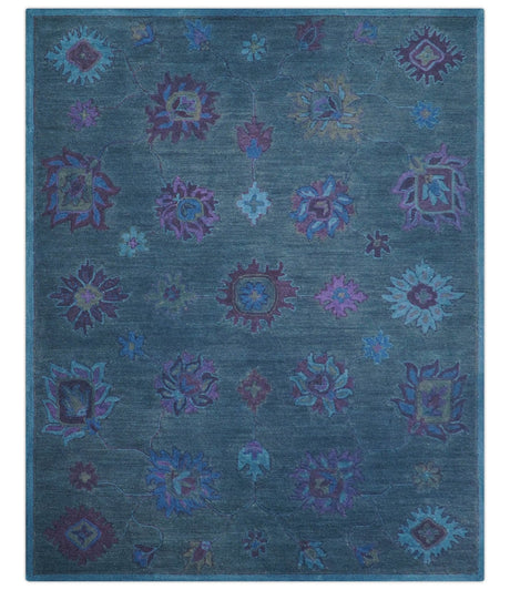 Jewel Custom Made Traditional Overdyed Blue Hand Tufted Wool Rug