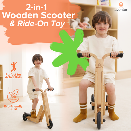 Juneberry 2-in-1 Wooden Scooter & Ride-On Toy for Toddlers-Indoor-Parc Decor