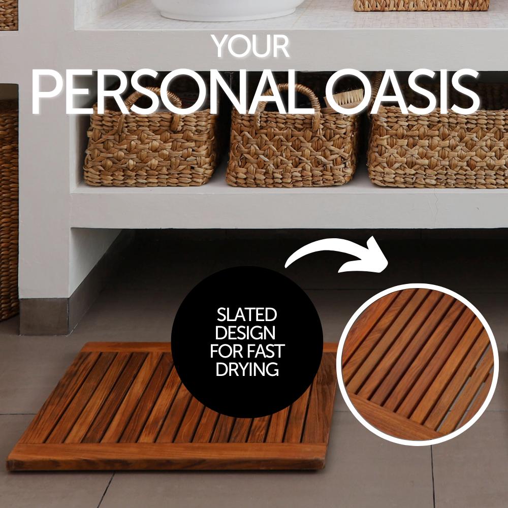 Juno Oiled Teak Shower and Bath Mat with Frame-Bath Mat-Parc Decor