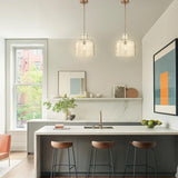 Kara Farmhouse 1-Light Textured Glass Nickel Island Pendant Light-吊灯-Parc Decor