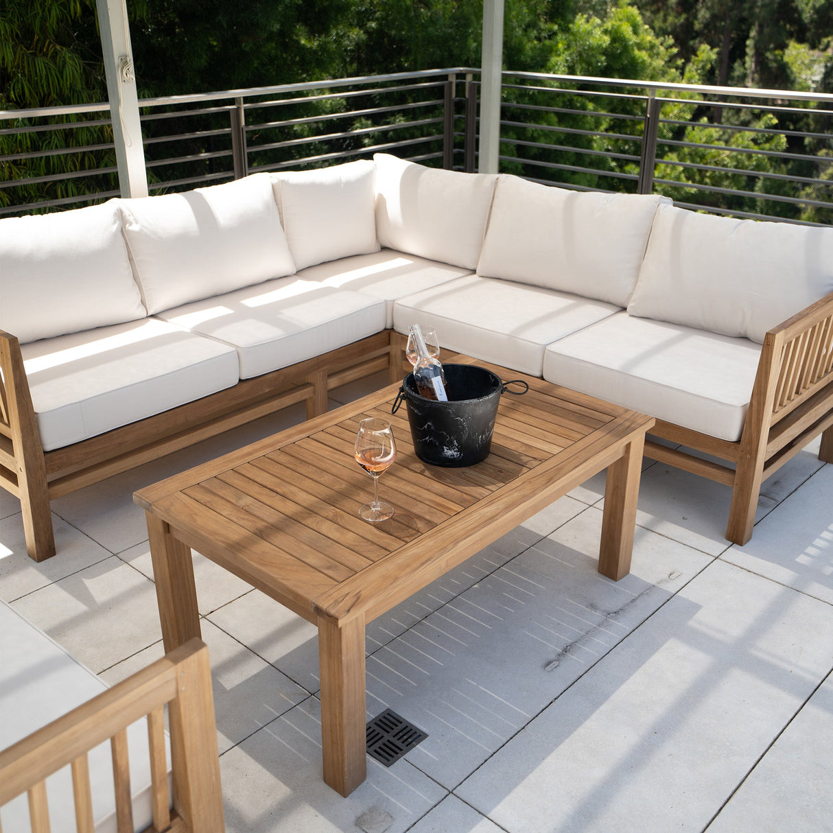 Kauai Natural Outdoor Chaise Couch Set with Sunbrella Cushions
