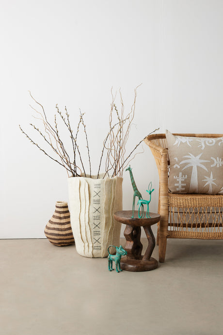 Keiskamma Natural White Linen & Silk Embroidered Throw Pillow-Pillows-Parc Decor