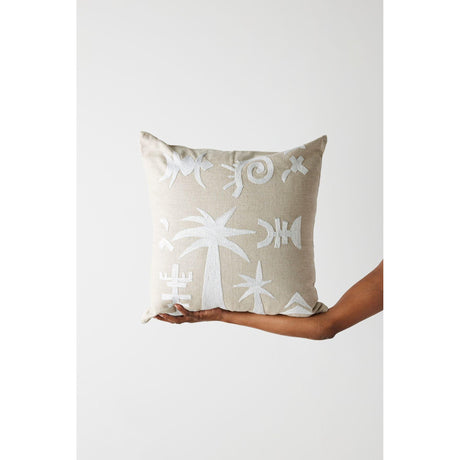 Keiskamma Natural White Linen & Silk Embroidered Throw Pillow