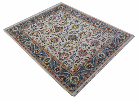 Kelly Turkish Design Ivory And Blue Hand Knotted Wool Rug