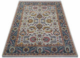 Kelly Turkish Design Ivory And Blue Hand Knotted Wool Rug