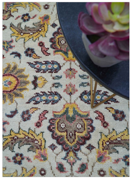 Kelly Turkish Design Ivory And Blue Hand Knotted Wool Rug