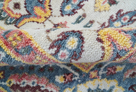 Kelly Turkish Design Ivory And Blue Hand Knotted Wool Rug