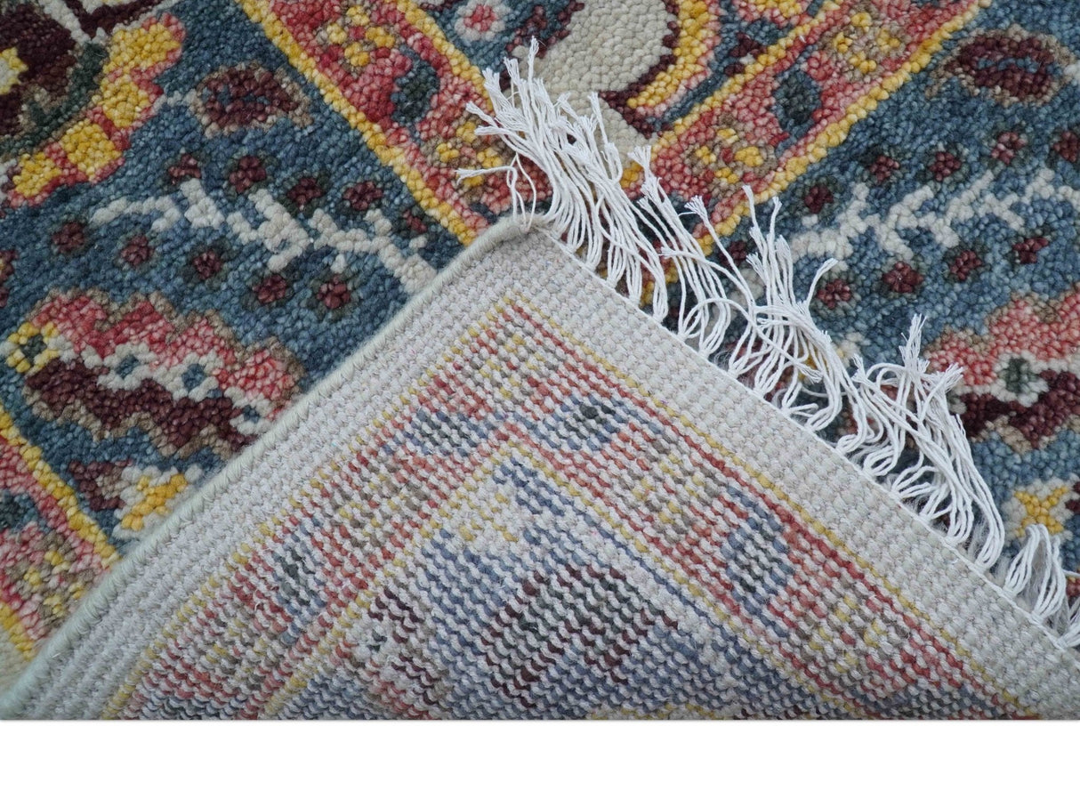 Kelly Turkish Design Ivory And Blue Hand Knotted Wool Rug