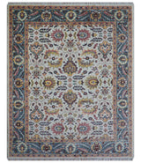 Kelly Turkish Design Ivory And Blue Hand Knotted Wool Rug