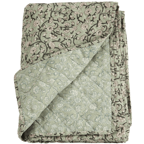 Keya Linen & Cotton Block Print Quilted Coverlet-Quilts and Throws-Parc Decor