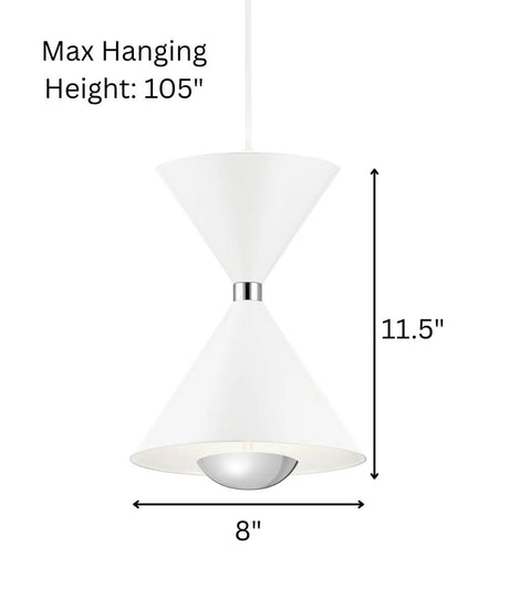 Kordan 8"W 1-Light LED Matte White Metal Hourglass Mini Pendant Light Fixture by Kichler