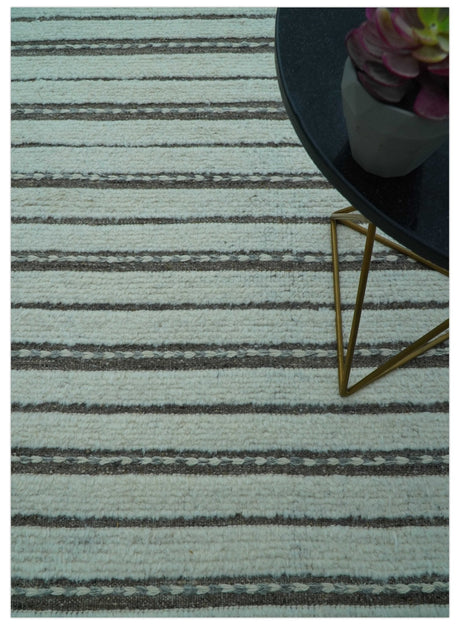 Krabi Contemporary Ivory And Brown Hand Knotted Wool Rug