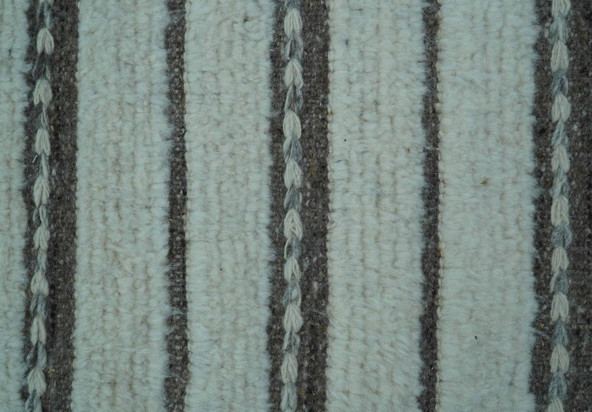 Krabi Contemporary Ivory And Brown Hand Knotted Wool Rug