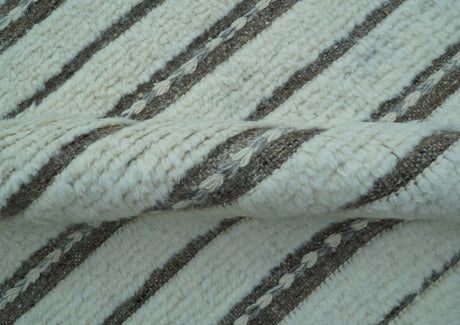 Krabi Contemporary Ivory And Brown Hand Knotted Wool Rug