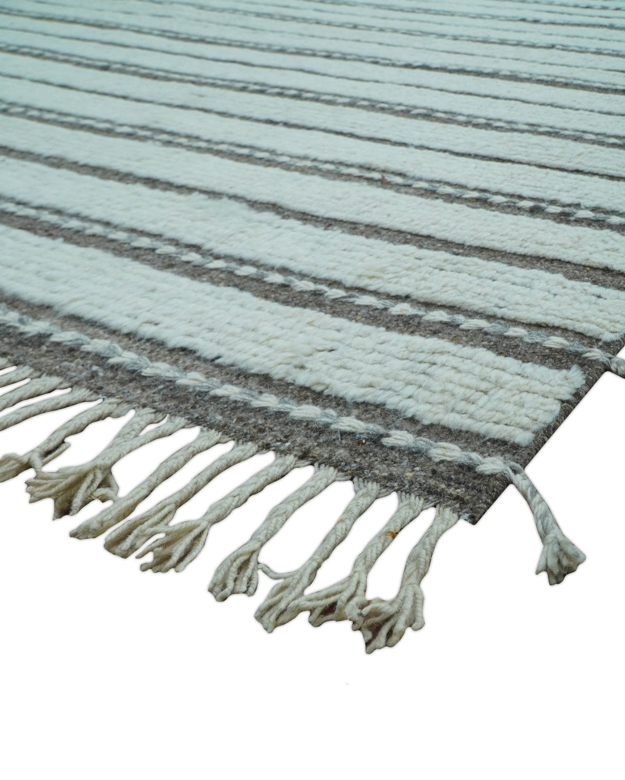 Krabi Contemporary Ivory And Brown Hand Knotted Wool Rug