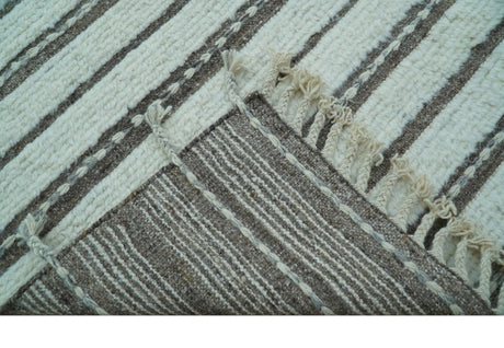 Krabi Contemporary Ivory And Brown Hand Knotted Wool Rug