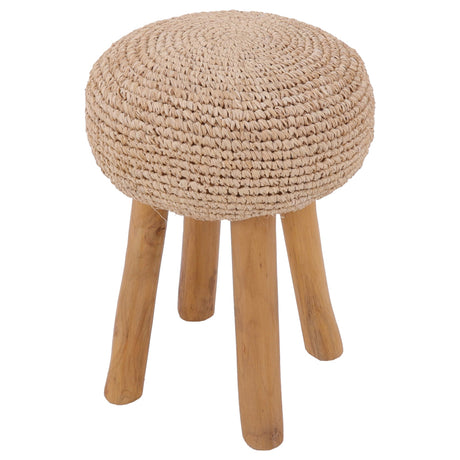 Kuta Natural Teak Indoor Branch Stool with Raffia Seat - 18.5"-30"-Stool-Parc Decor