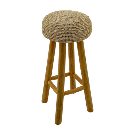Kuta Natural Teak Indoor Branch Stool with Raffia Seat – 18.5"–30"-Stool-Parc Decor