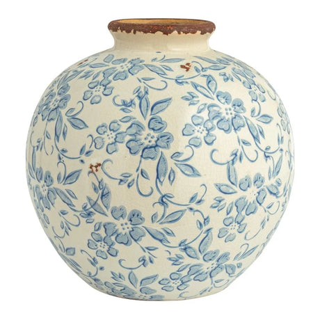 Lainey Terracotta Floral Transferware Vase-Vases and Jars-Parc Decor