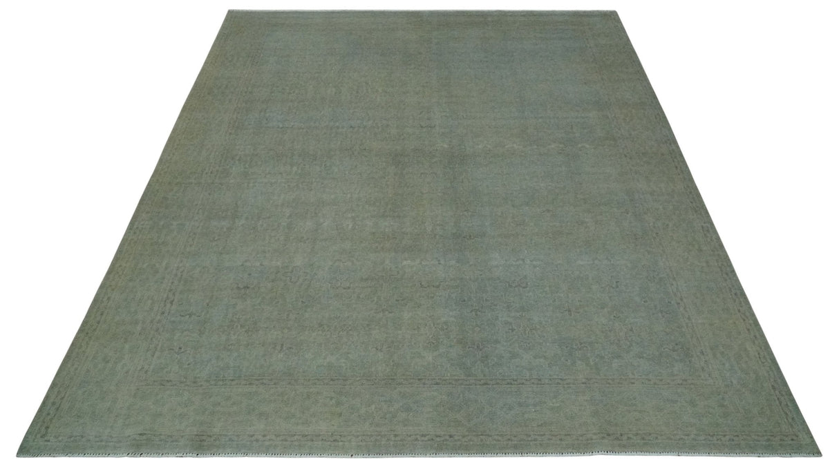Large 9x12 Traditional Antique Style Beige and Aqua Turkish Knot Wool Rug