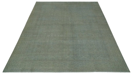 Large 9x12 Traditional Antique Style Beige and Aqua Turkish Knot Wool Rug