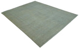 Large 9x12 Traditional Antique Style Beige and Aqua Turkish Knot Wool Rug