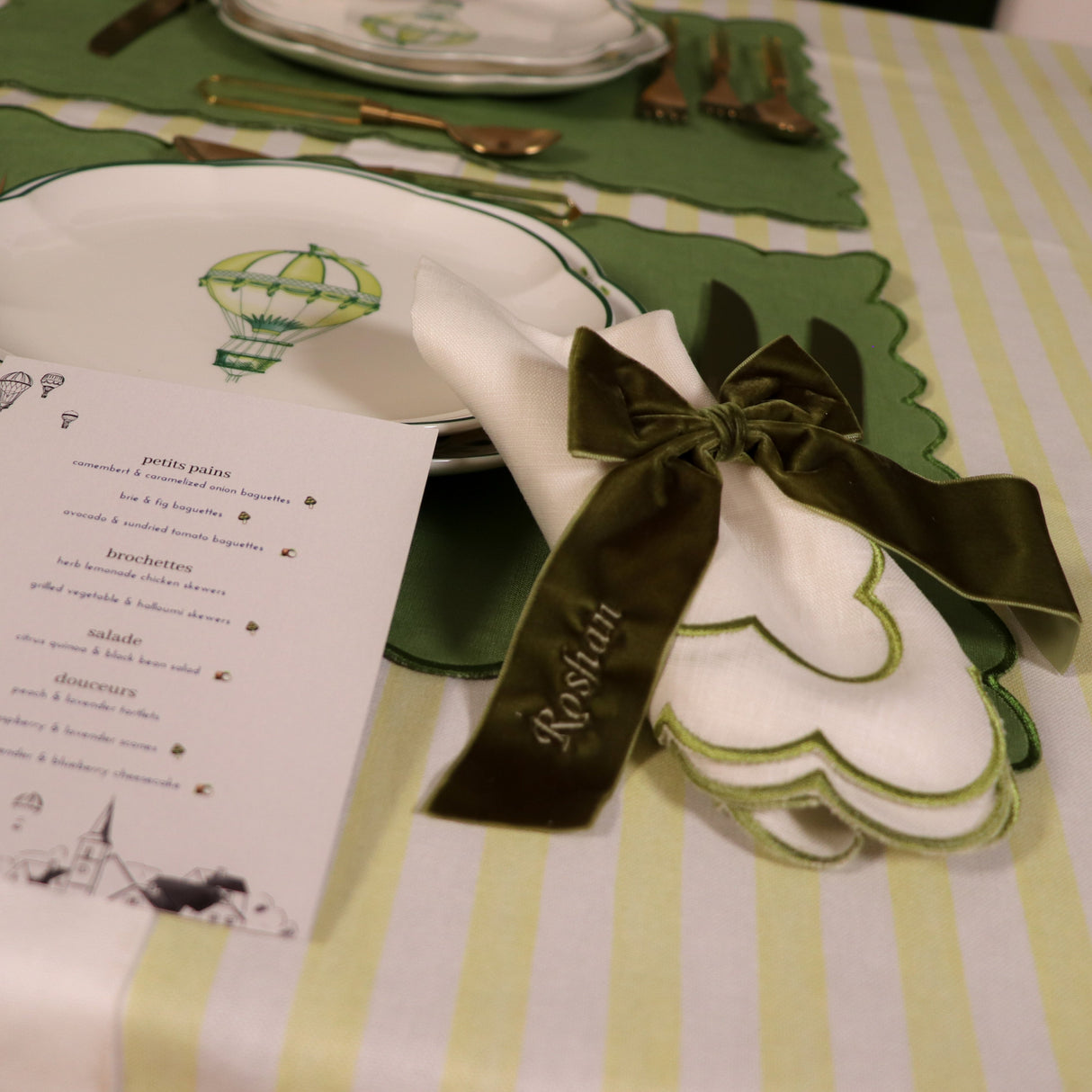 Large Forest Green Velvet Napkin Bow Tie - Set of 6-Napkin Holder-Parc Decor