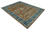 Large Rust and Blue 9x12 Hand Knotted Traditional Wool Turkish Design Area Rug