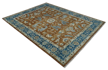 Large Rust and Blue 9x12 Hand Knotted Traditional Wool Turkish Design Area Rug