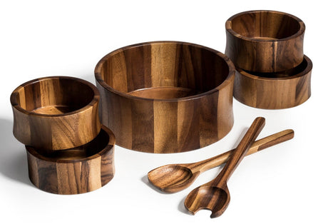 Large Salad Bowl with Servers and 4 Individuals - 328B7-Salad Bowl-Parc Decor