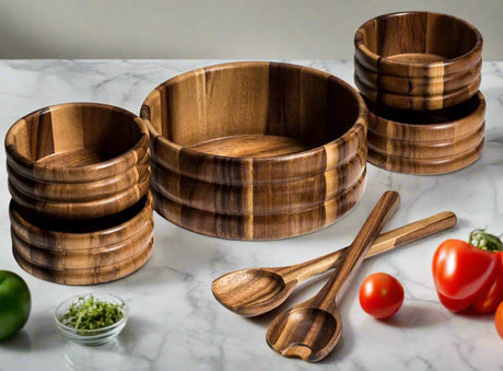 Large Salad Bowl with Servers and 4 Individuals - 330B7-Salad Bowl-Parc Decor