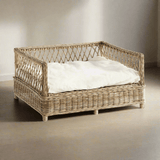 Large Vintage Woven Rattan Dog Bed with Cushion-pet bed-Parc Decor