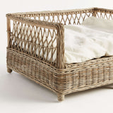 Large Vintage Woven Rattan Dog Bed with Cushion-pet bed-Parc Decor