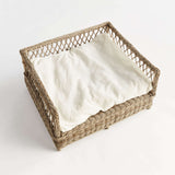 Large Vintage Woven Rattan Dog Bed with Cushion-pet bed-Parc Decor