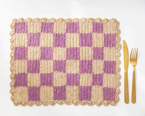 Lavender checked Placemat, Rectangular raffia tabletop-table tops-Parc Decor