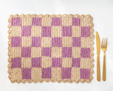 Lavender checked Placemat, Rectangular raffia tabletop-table tops-Parc Decor