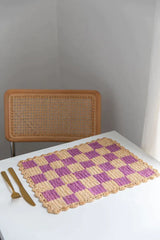 Lavender checked Placemat, Rectangular raffia tabletop-table tops-Parc Decor