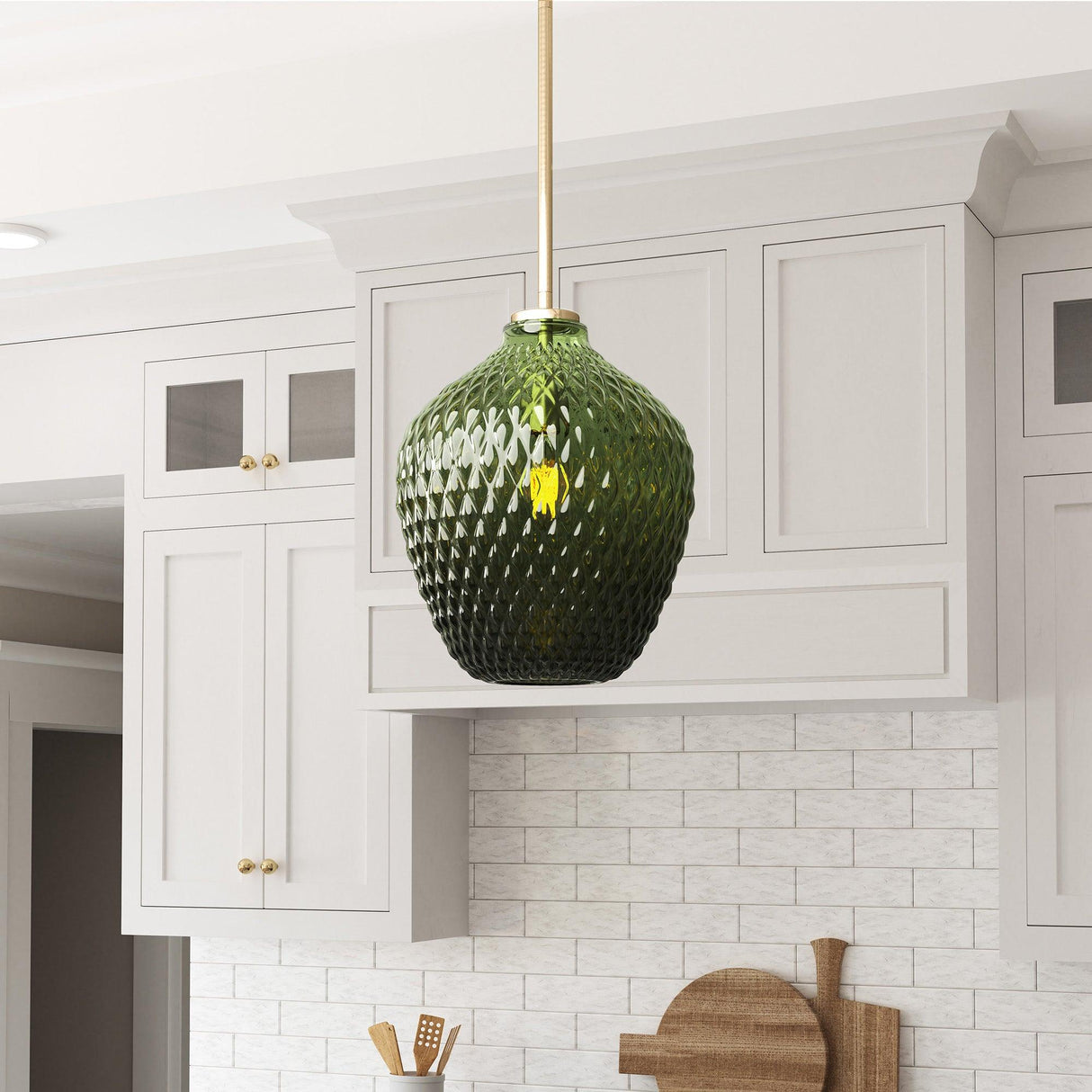 Lavine 1-light Olive Handblown Glass Mini Island Pendant Light-吊灯-Parc Decor