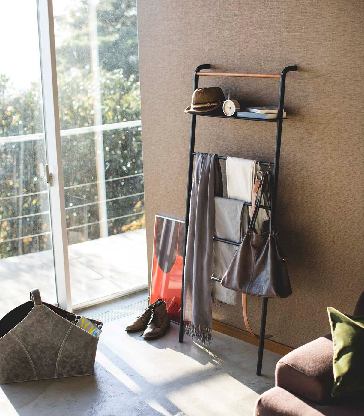 Leaning Storage Ladder With Shelf (63" H) - Steel