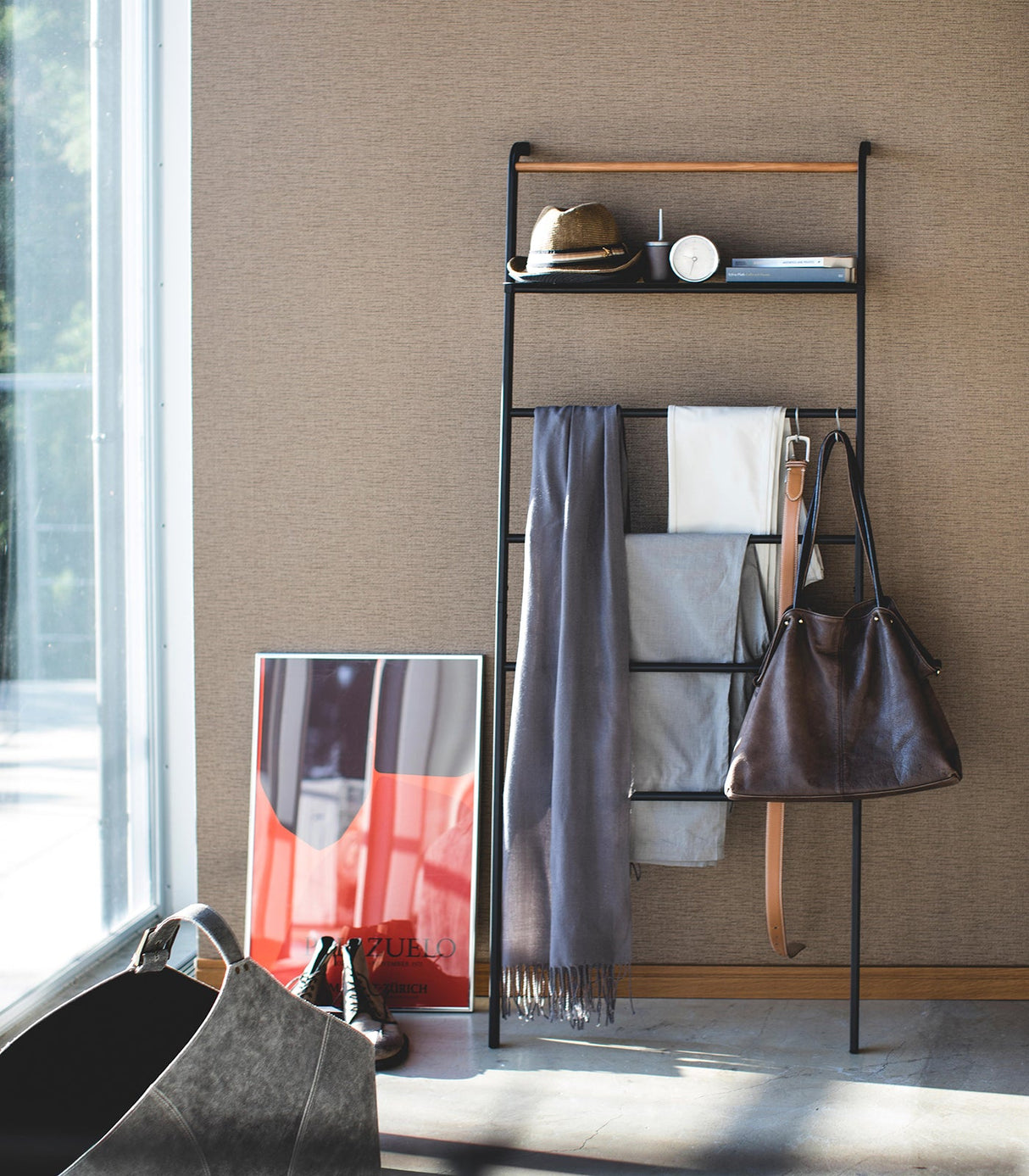 Leaning Storage Ladder With Shelf (63" H) - Steel