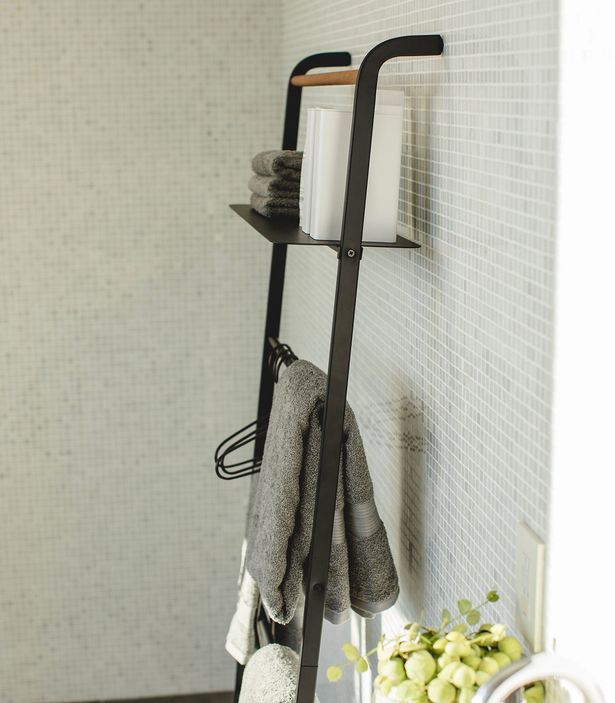 Leaning Storage Ladder With Shelf (63" H) - Steel