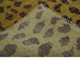 Leopard Design Mustard and Dark Plum Hand Knotted Custom Made wool area rug