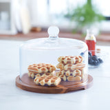 Libbey Acaciawood Flat Round Wood Server Cake Stand with Glass Dome-Serveware-Parc Decor